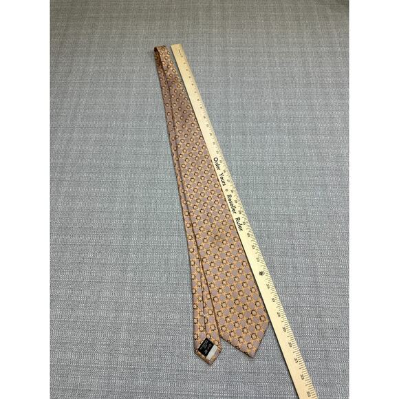Ermenegildo Zegna Neck Tie Gold‎ Geometric Print 100% Silk Made in Italy - Picture 1 of 5